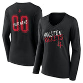 NBA - Houston Rockets Women's Hustle Custom Long Sleeve V-Neck T-Shirt - Black