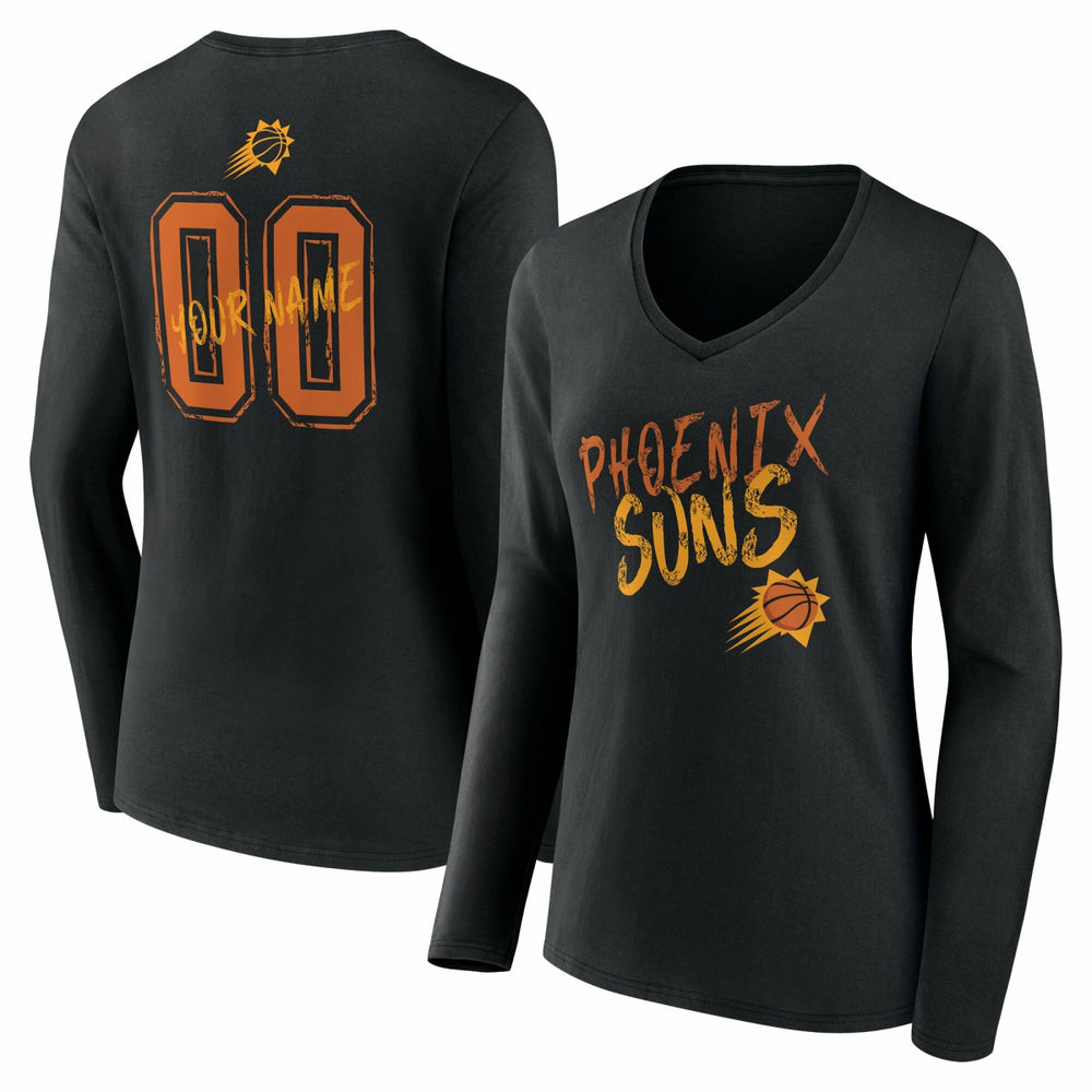 NBA - Phoenix Suns Women's Hustle Custom Long Sleeve V-Neck T-Shirt - Black