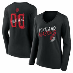 NBA - Portland Trail Blazers Women's Hustle Custom Long Sleeve V-Neck T-Shirt - Black