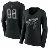NBA - San Antonio Spurs Women's Hustle Custom Long Sleeve V-Neck T-Shirt - Black
