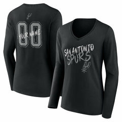 NBA - San Antonio Spurs Women's Hustle Custom Long Sleeve V-Neck T-Shirt - Black