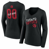 NBA - Toronto Raptors Women's Hustle Custom Long Sleeve V-Neck T-Shirt - Black