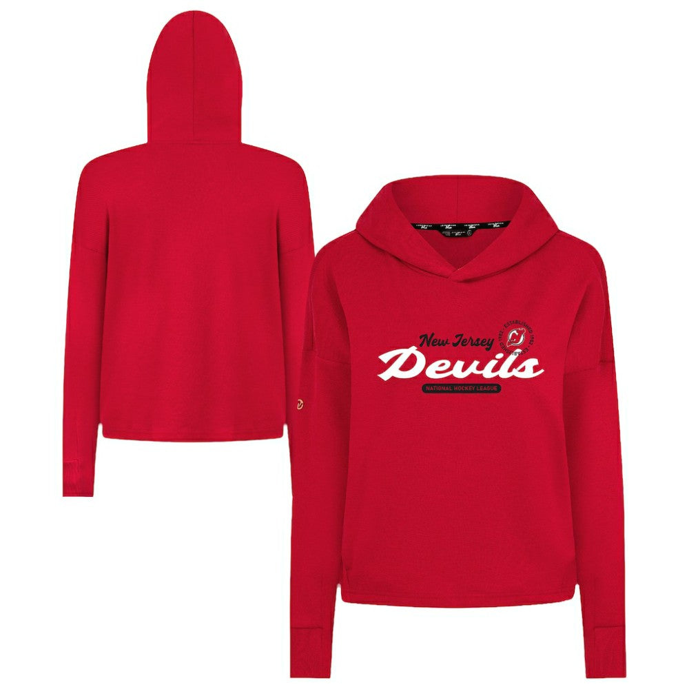 New Jersey Devils - Levelwear Women's Sweet Monument Tri-Blend Cropped Pullover Hoodie Red