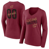 NBA - Cleveland Cavaliers Women's Hustle Custom Long Sleeve V-Neck T-Shirt - Wine