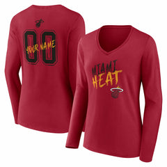NBA - Miami Heat Women's Hustle Custom Long Sleeve V-Neck T-Shirt - Red