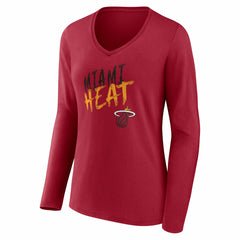 NBA - Miami Heat Women's Hustle Custom Long Sleeve V-Neck T-Shirt - Red