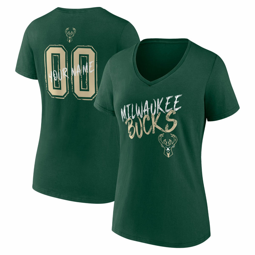 NBA - Milwaukee Bucks Women's Hustle Custom V-Neck T-Shirt - Hunter Green