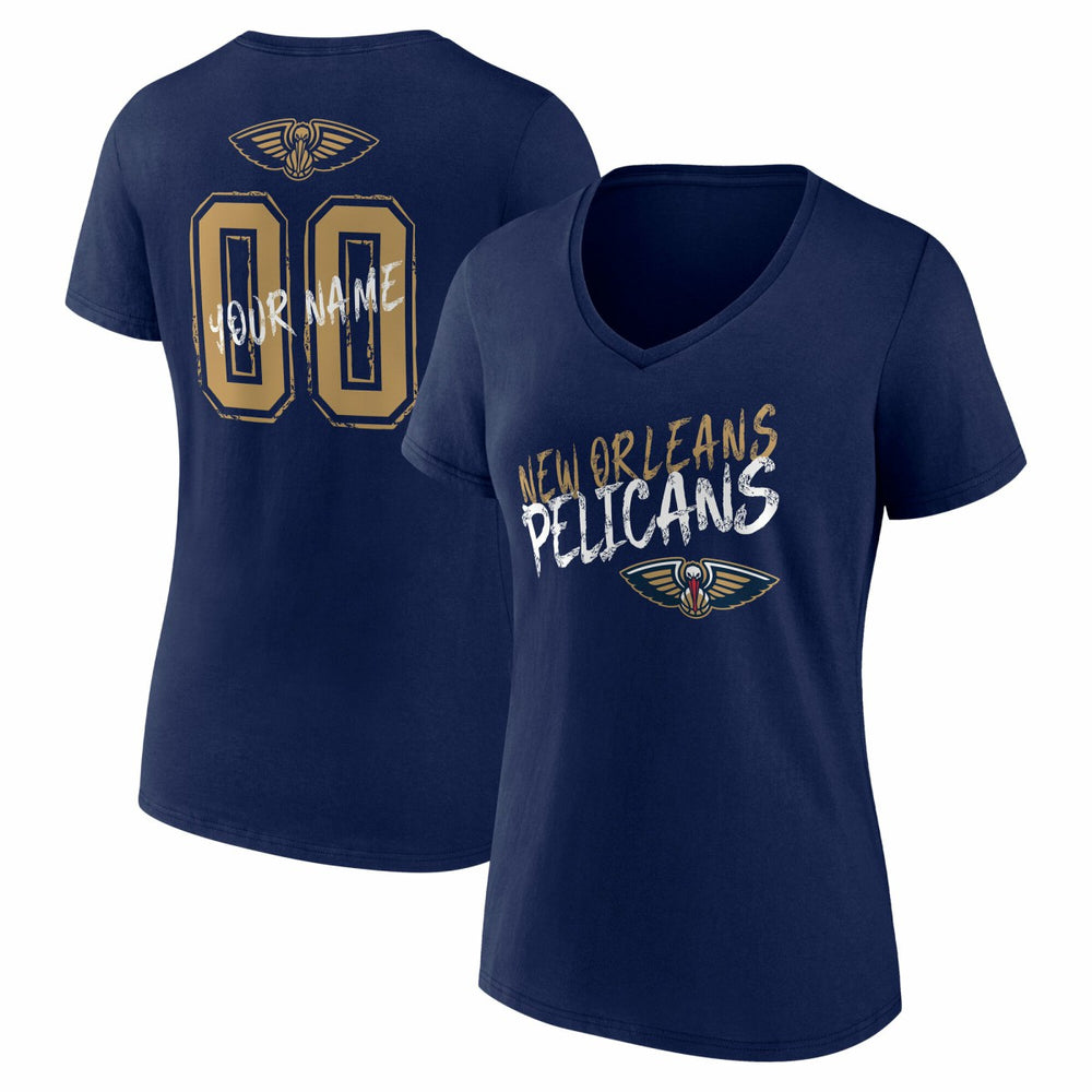 NBA - New Orleans Pelicans Women's Hustle Custom V-Neck T-Shirt - Navy