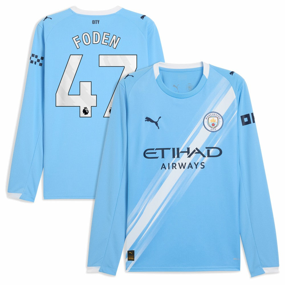 Puma Phil Foden Manchester City 2025/26 Home Replica Long Sleeve Player Jerseys - Sky Blue