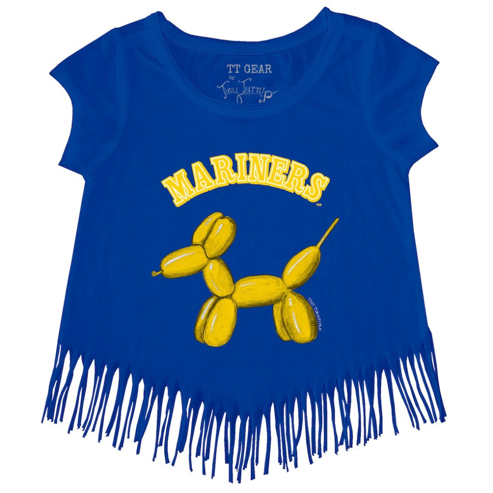 Seattle Mariners Tiny Turnip Girls Youth Balloon Dog Fringe T-Shirt On Sale