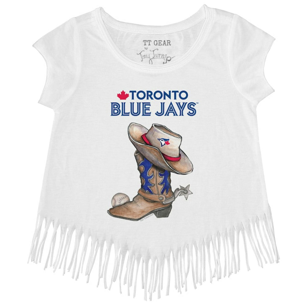 Toronto Blue Jays Tiny Turnip Girls Youth Cowboy Boot Fringe T-Shirt discount
