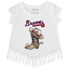 Atlanta Braves Tiny Turnip Girls Youth Cowboy Boot Fringe T-Shirt Sale