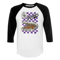 Colorado Rockies Tiny Turnip Women's Pizza 3/4-Sleeve Raglan Baseball T-Shirt Lifestyle