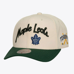 Toronto Maple Leafs - Mitchell & Ness x Just Don Wave Script Pro Strapback Hat Cream/Green
