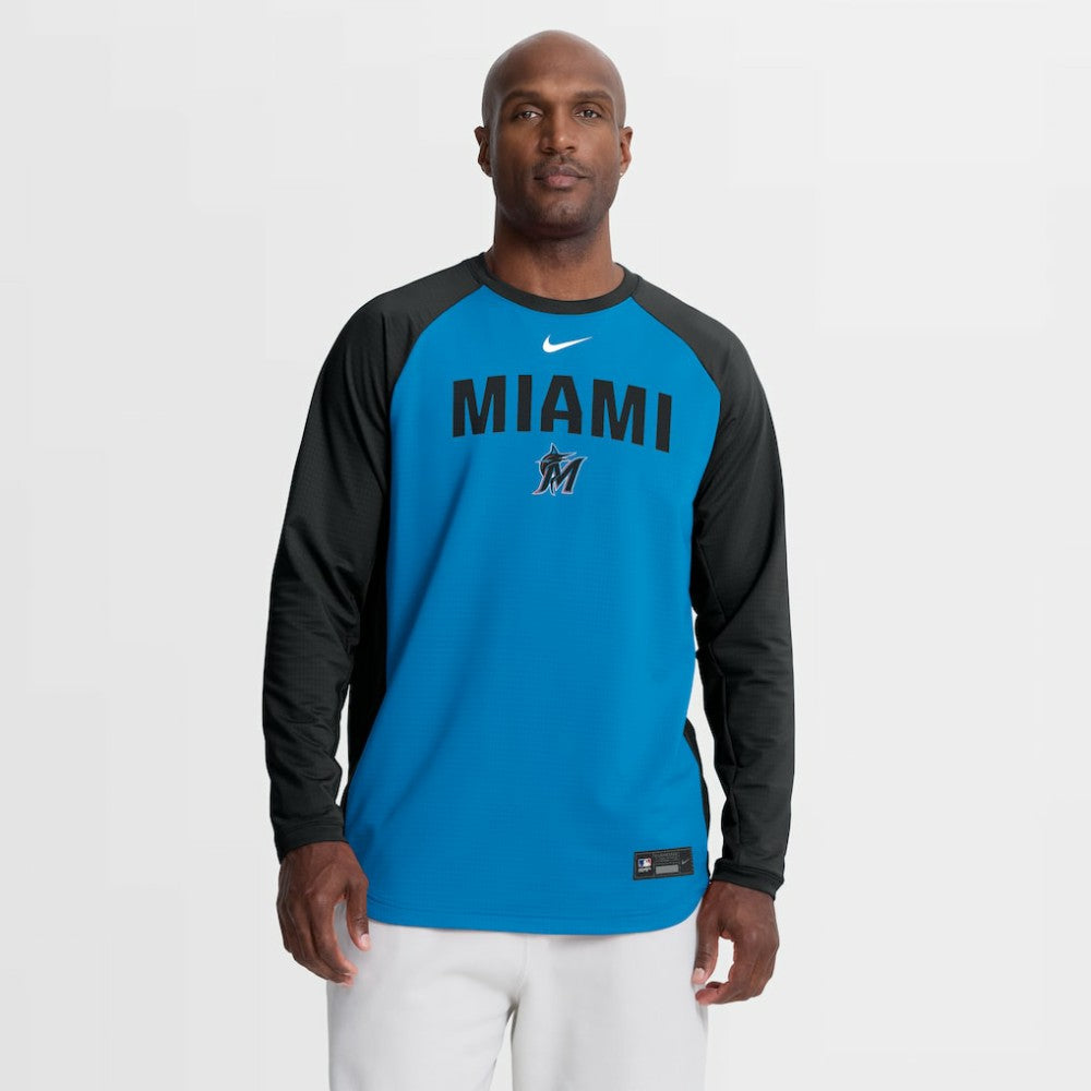 Miami Marlins Nike Authentic Collection Raglan Dri-FIT Sweatshirt Clearance