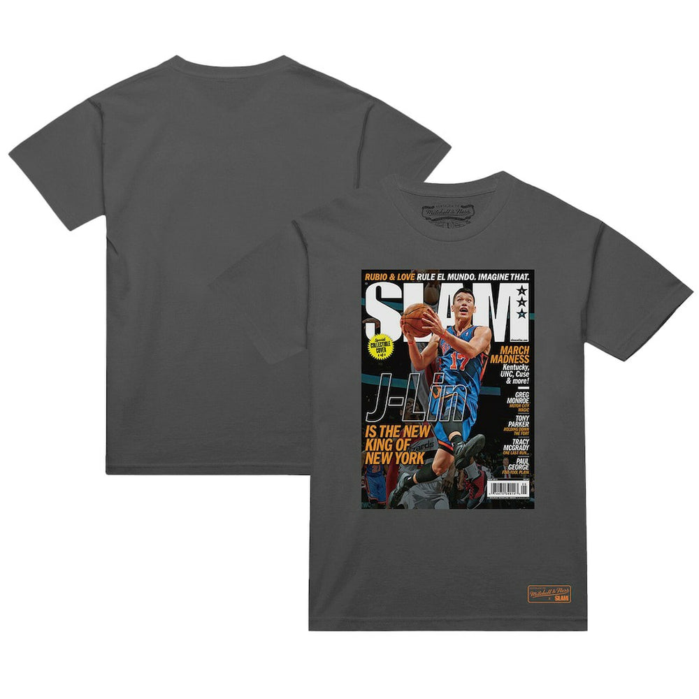 Mitchell & Ness - Jeremy Lin New York Knicks NBA Slam Cover T-Shirt - Gray