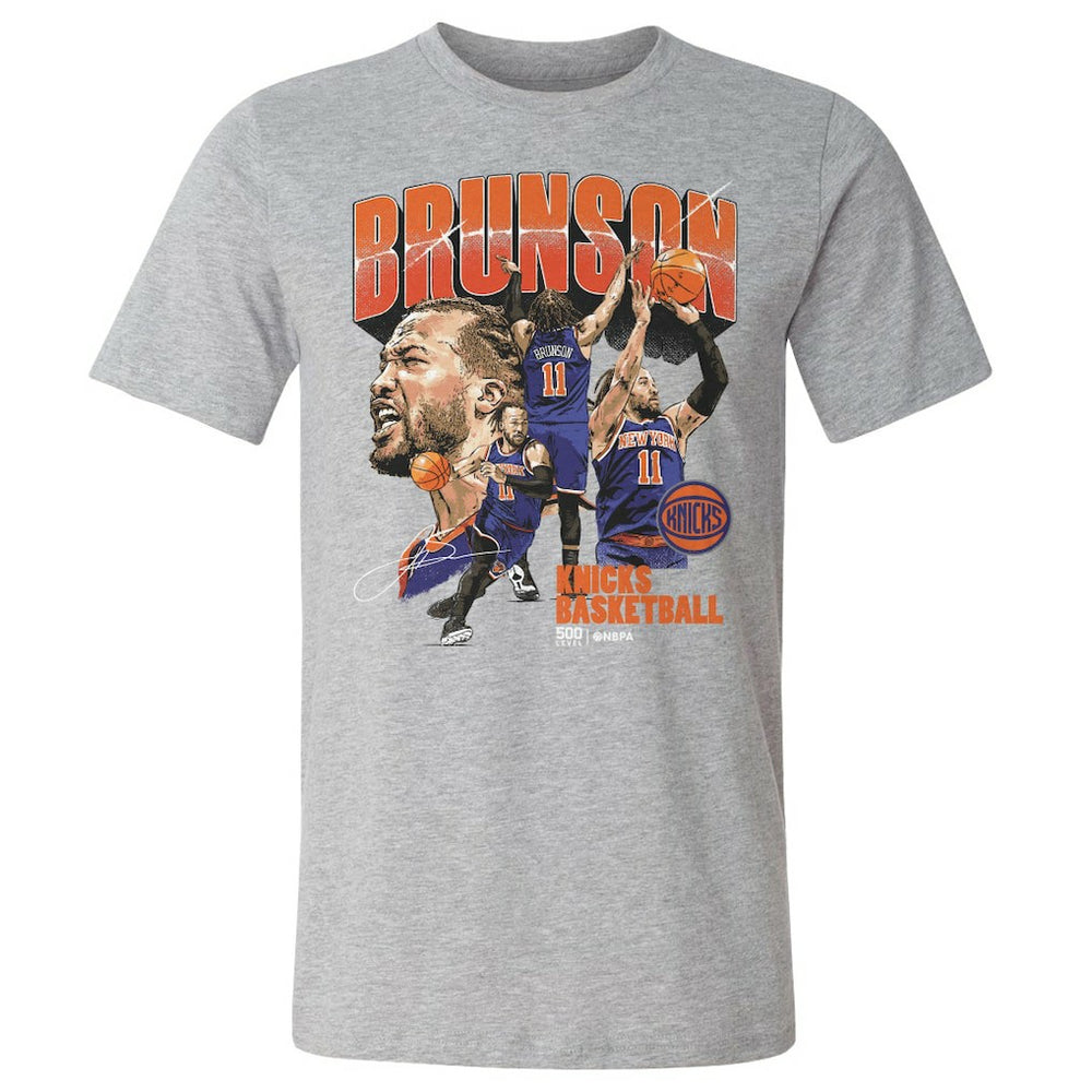 NBA - Jalen Brunson New York Knicks 500 Level Collage T-Shirt - Heather Gray