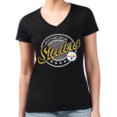 Pittsburgh Steelers G-III 4Her by Carl Banks Women's Super-Slim Fit Lightweight Pinstripe Circle V-Neck T-Shirt Black - NFL