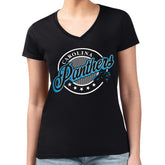 Carolina Panthers G-III 4Her by Carl Banks Women's Super-Slim Fit Lightweight Pinstripe Circle V-Neck T-Shirt Black - NFL