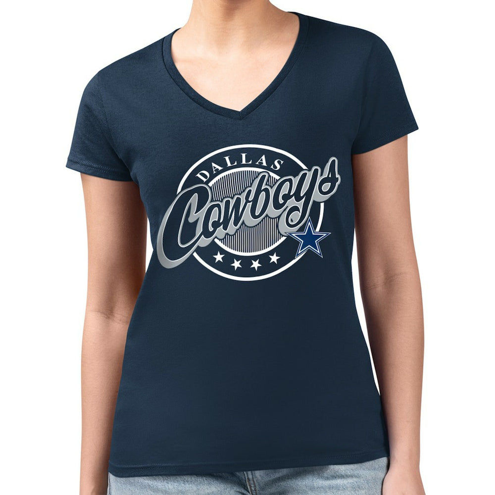 Dallas Cowboys G-III 4Her by Carl Banks Women's Super-Slim Fit Lightweight Pinstripe Circle V-Neck T-Shirt Navy - NFL