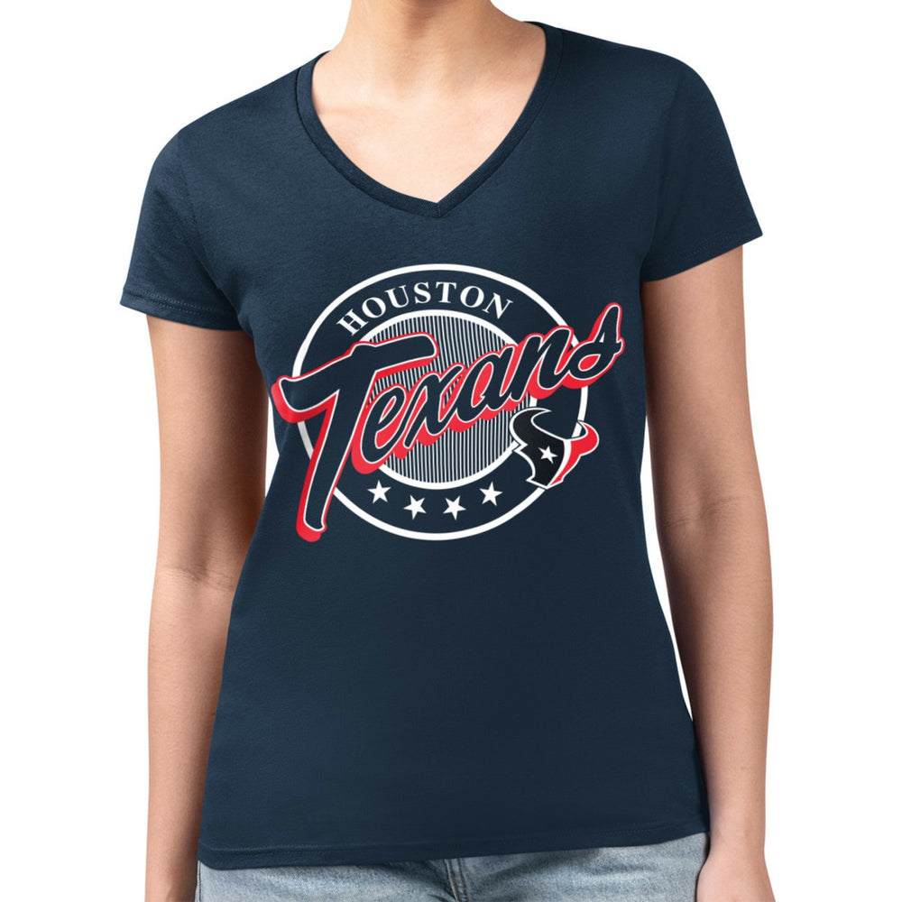 Houston Texans G-III 4Her by Carl Banks Women's Super-Slim Fit Lightweight Pinstripe Circle V-Neck T-Shirt Navy - NFL