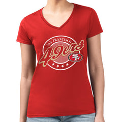 San Francisco 49ers G-III 4Her by Carl Banks Women's Super-Slim Fit Lightweight Pinstripe Circle V-Neck T-Shirt Scarlet - NFL