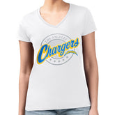 Los Angeles Chargers G-III 4Her by Carl Banks Women's Super-Slim Fit Lightweight Pinstripe Circle V-Neck T-Shirt White - NFL