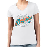 Miami Dolphins G-III 4Her by Carl Banks Women's Super-Slim Fit Lightweight Pinstripe Circle V-Neck T-Shirt White - NFL