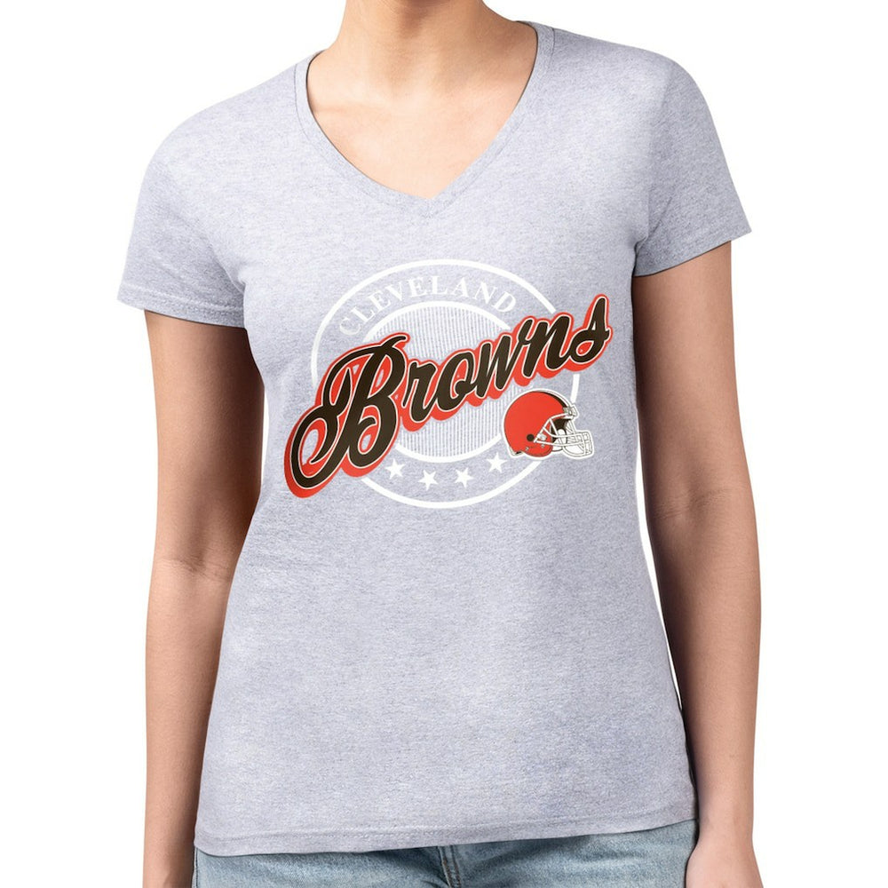 Cleveland Browns G-III 4Her by Carl Banks Women's Super-Slim Fit Lightweight Pinstripe Circle V-Neck T-Shirt Gray - NFL