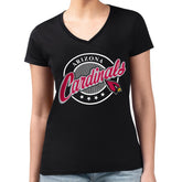 Arizona Cardinals G-III 4Her by Carl Banks Women's Super-Slim Fit Lightweight Pinstripe Circle V-Neck T-Shirt Black - NFL