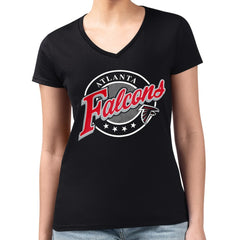 Atlanta Falcons G-III 4Her by Carl Banks Women's Super-Slim Fit Lightweight Pinstripe Circle V-Neck T-Shirt Black - NFL