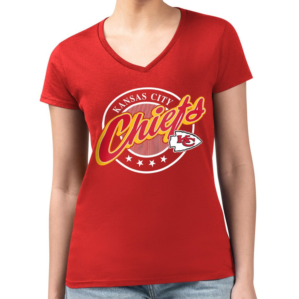 Kansas City Chiefs G-III 4Her by Carl Banks Women's Super-Slim Fit Lightweight Pinstripe Circle V-Neck T-Shirt Red - NFL