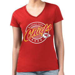 Kansas City Chiefs G-III 4Her by Carl Banks Women's Super-Slim Fit Lightweight Pinstripe Circle V-Neck T-Shirt Red - NFL
