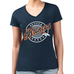 Denver Broncos G-III 4Her by Carl Banks Women's Super-Slim Fit Lightweight Pinstripe Circle V-Neck T-Shirt Navy - NFL