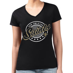New Orleans Saints G-III 4Her by Carl Banks Women's Super-Slim Fit Lightweight Pinstripe Circle V-Neck T-Shirt Black - NFL