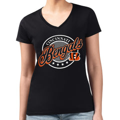 Cincinnati Bengals G-III 4Her by Carl Banks Women's Super-Slim Fit Lightweight Pinstripe Circle V-Neck T-Shirt Black - NFL