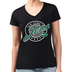 New York Jets G-III 4Her by Carl Banks Women's Super-Slim Fit Lightweight Pinstripe Circle V-Neck T-Shirt Black - NFL