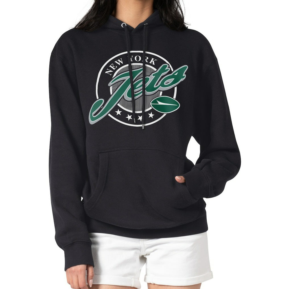New York Jets G-III 4Her by Carl Banks Women's Pinstripe Circle Fleece Pullover Hoodie Black - NFL