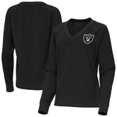 Las Vegas Raiders Antigua Women's Varsity Tri-Blend V-Neck Long Sleeve T-Shirt Heather Black - NFL