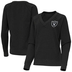 Las Vegas Raiders Antigua Women's Varsity Tri-Blend V-Neck Long Sleeve T-Shirt Heather Black - NFL