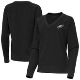 Philadelphia Eagles Antigua Women's Varsity Tri-Blend V-Neck Long Sleeve T-Shirt Heather Black - NFL
