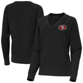 San Francisco 49ers Antigua Women's Varsity Tri-Blend V-Neck Long Sleeve T-Shirt Heather Black - NFL