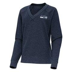 Seattle Seahawks Antigua Women's Varsity Tri-Blend V-Neck Long Sleeve T-Shirt Heather College Navy - NFL