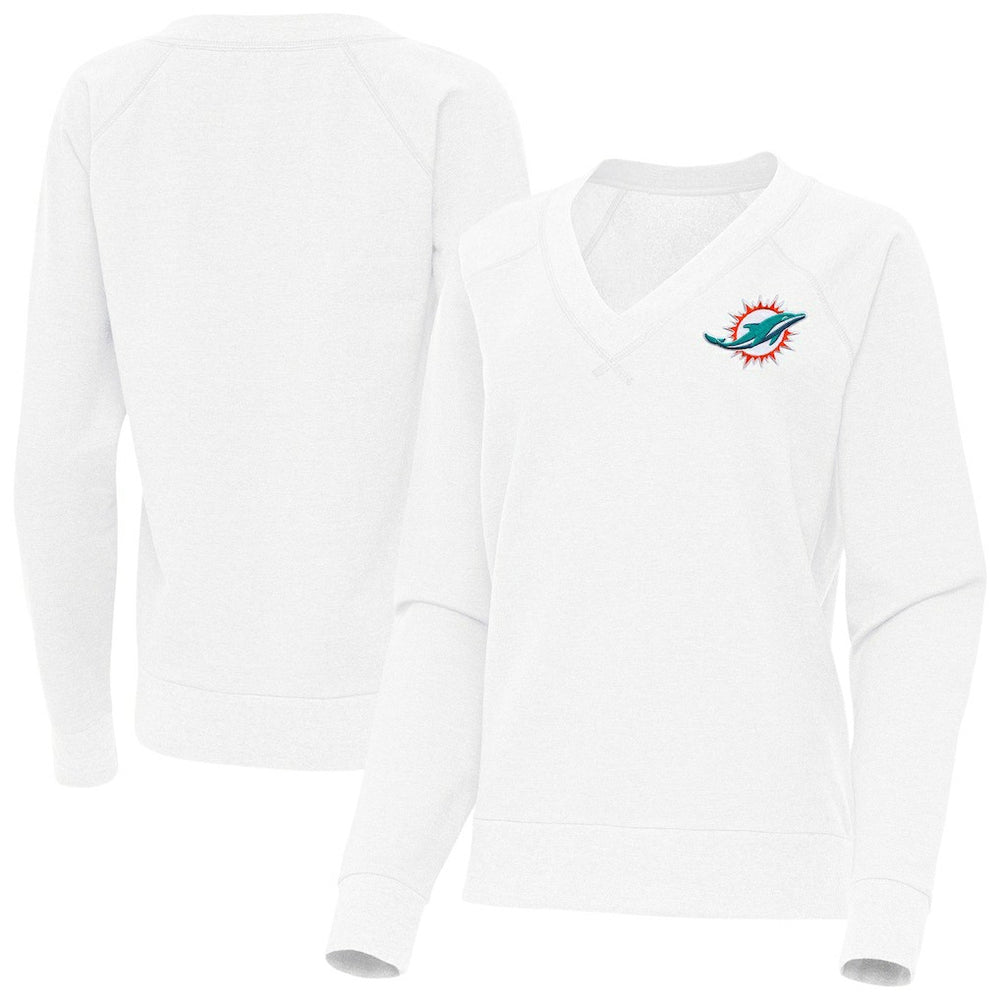 Miami Dolphins Antigua Women's Varsity Tri-Blend V-Neck Long Sleeve T-Shirt White - NFL