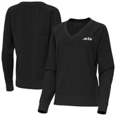 New York Jets Antigua Women's Varsity Tri-Blend V-Neck Long Sleeve T-Shirt Heather Black - NFL
