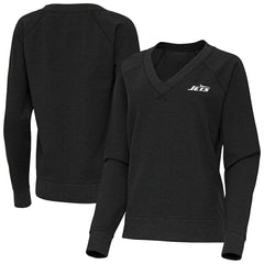 New York Jets Antigua Women's Varsity Tri-Blend V-Neck Long Sleeve T-Shirt Heather Black - NFL