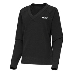 New York Jets Antigua Women's Varsity Tri-Blend V-Neck Long Sleeve T-Shirt Heather Black - NFL