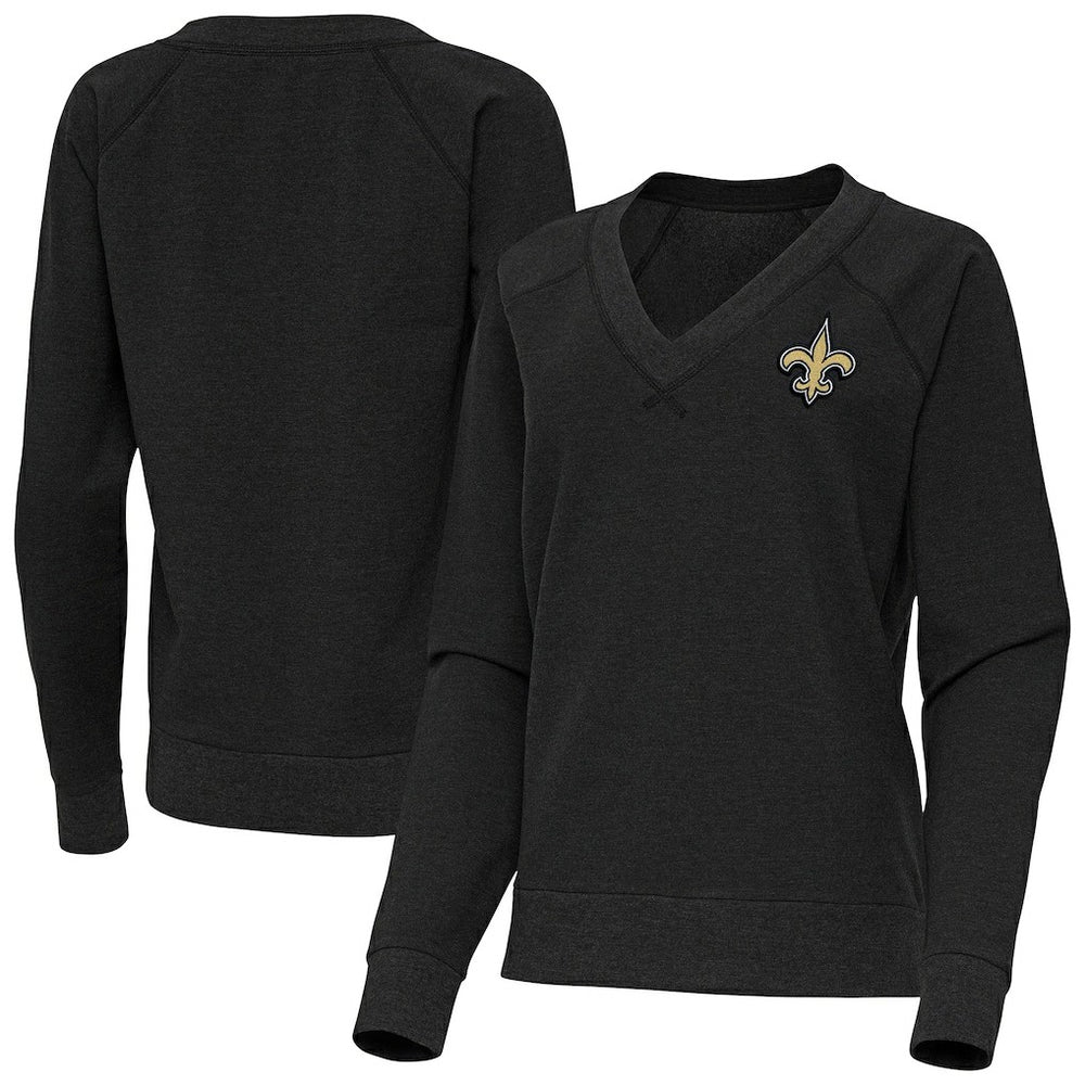 New Orleans Saints Antigua Women's Varsity Tri-Blend V-Neck Long Sleeve T-Shirt Heather Black - NFL