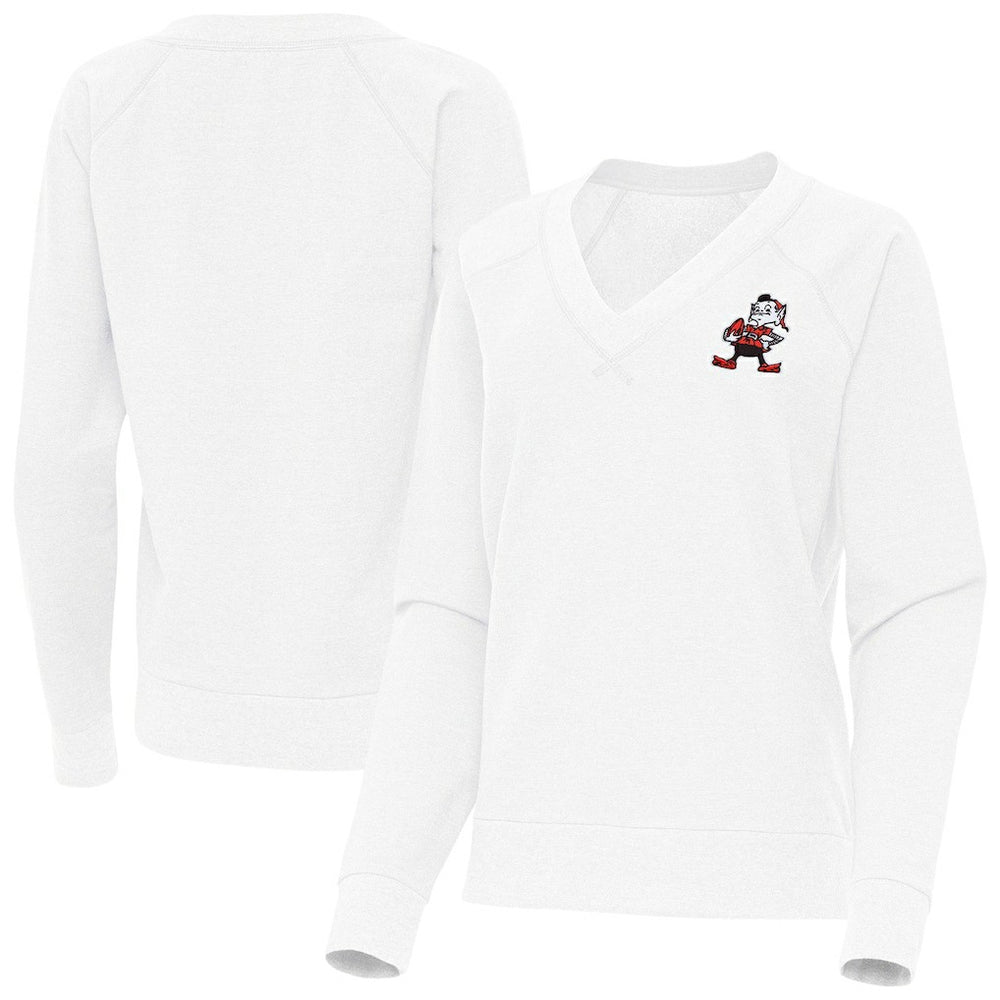 Cleveland Browns Antigua Women's Varsity Tri-Blend V-Neck Long Sleeve T-Shirt White - NFL