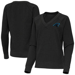 Carolina Panthers Antigua Women's Varsity Tri-Blend V-Neck Long Sleeve T-Shirt Heather Black - NFL